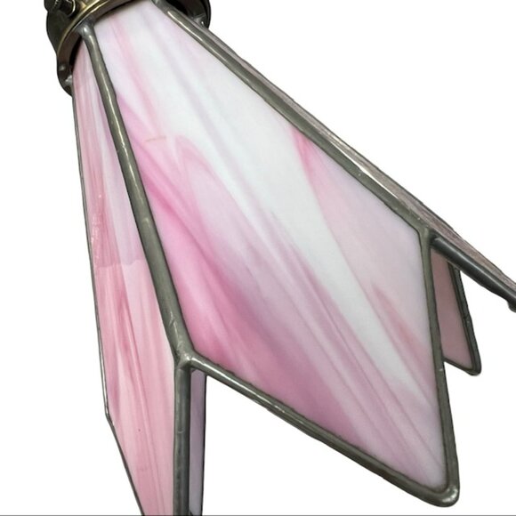 Vintage L&L WMC Tiffany Style Stained Glass Table Lamp MCM Pink - Lily Pad 19"H - Picture 7 of 13
